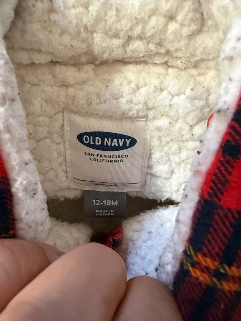 Old Navy - 12-18M- Red and Navy Plaid Sherpa-Lined Kids Vest